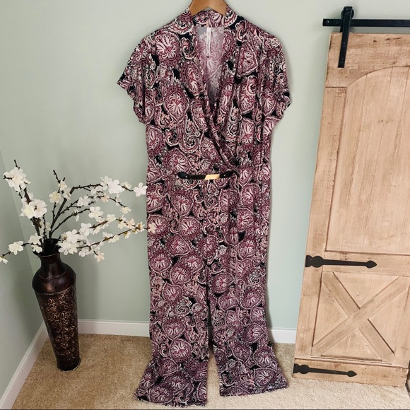 NYCollection Paisley Print Belted Jumpsuit Size 2X - Picture 5 of 9